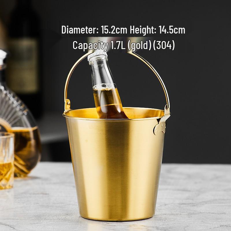 3L Double-Layer Insulated 304 Stainless Steel Ice Bucket with Thickened Handle for Wine & Beer