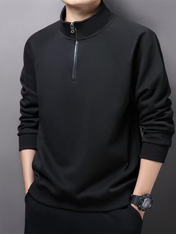 Men's 2025 Half-Zip Loose Hoodie: Long Sleeve, Stand Collar, Plus Velvet, Warm Jacket for Spring/Autumn