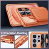 With Card Holder Sliding Camera Cover And Stand For Samsung Galaxy S26 Ultra Phone Case, Anti-Fall PC+TPU Wallet Case-Orange