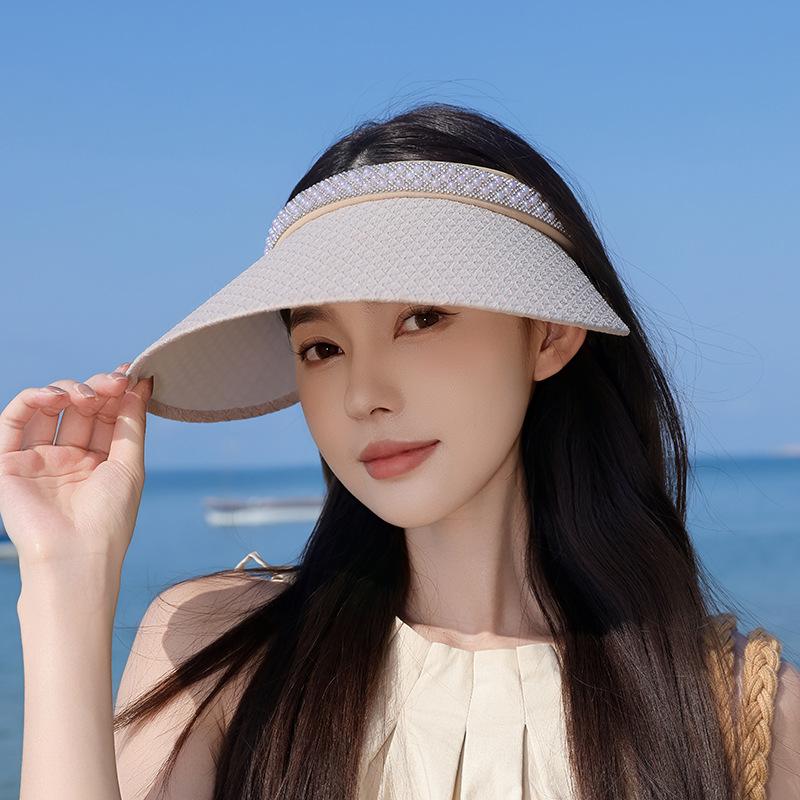 Summer Sun Hat Children's Versatile Fashion Pearl Empty Top Hat Headband Style Big Eaves Outdoor Sun Hat