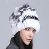Winter Women's Warm Fashion Thick Wool Hat Rex Rabbit Fur Hat Knitted with Side Flower Hat