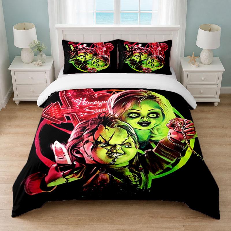 Child's Play Chucky Tiffany Bedroom 3Pcs Bedding Set Soft Bed Sheet Pillowcases Home Bedding Decoration