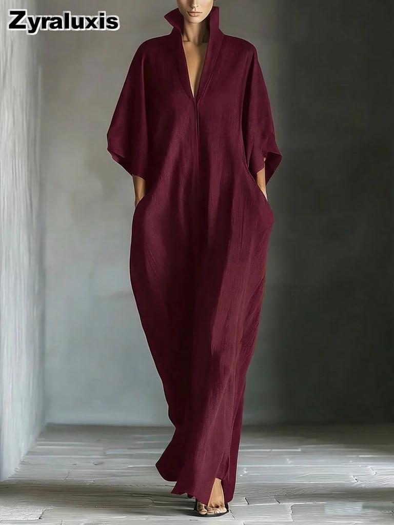 Summer Women's Long Sleeve V-Neck Loose Dress