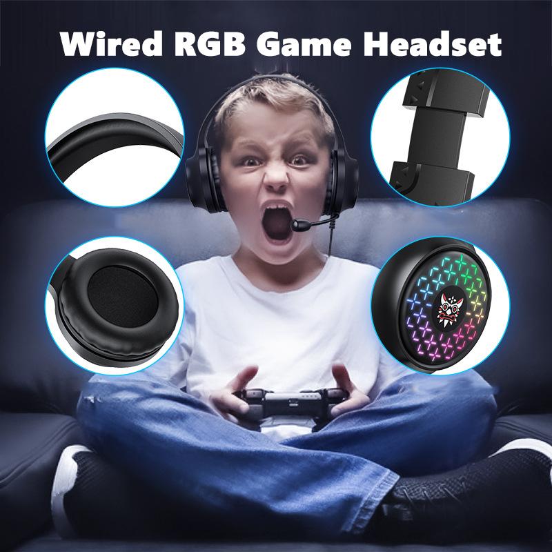 ONIKUMA 3,5 mm USB kabelová herní sluchátka 40 mm velká hnací jednotka Headset RGB HD mikrofon s redukcí šumu Kompatibilní s notebookem