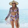 Fashion high-end sexy European and American bikini BIKINI three-piece women's swimsuit multi-color printed women's swimsuit