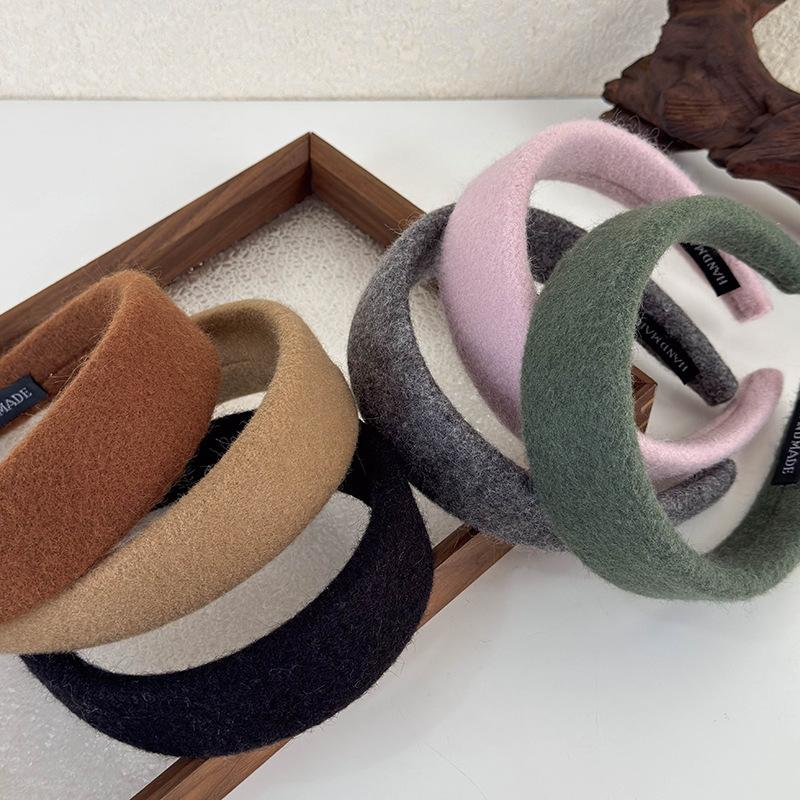 Retro Wollplüschstoff Breites Stirnband Einfarbige Haarbänder für Damen Temperament Haarreif Weibliche Mode Haarschmuck