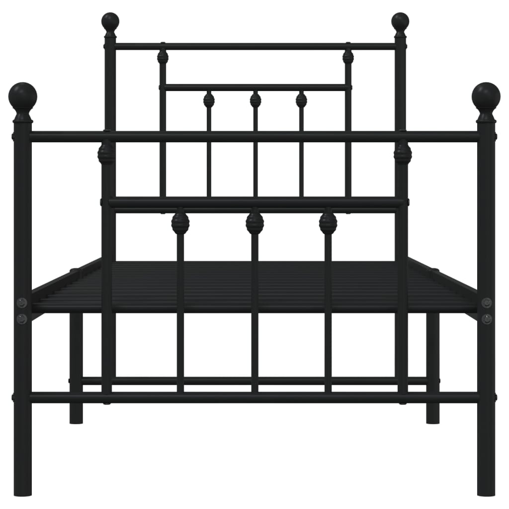 Metal Bed Frame with Headboard and Footboard Black 75 x 190 cm