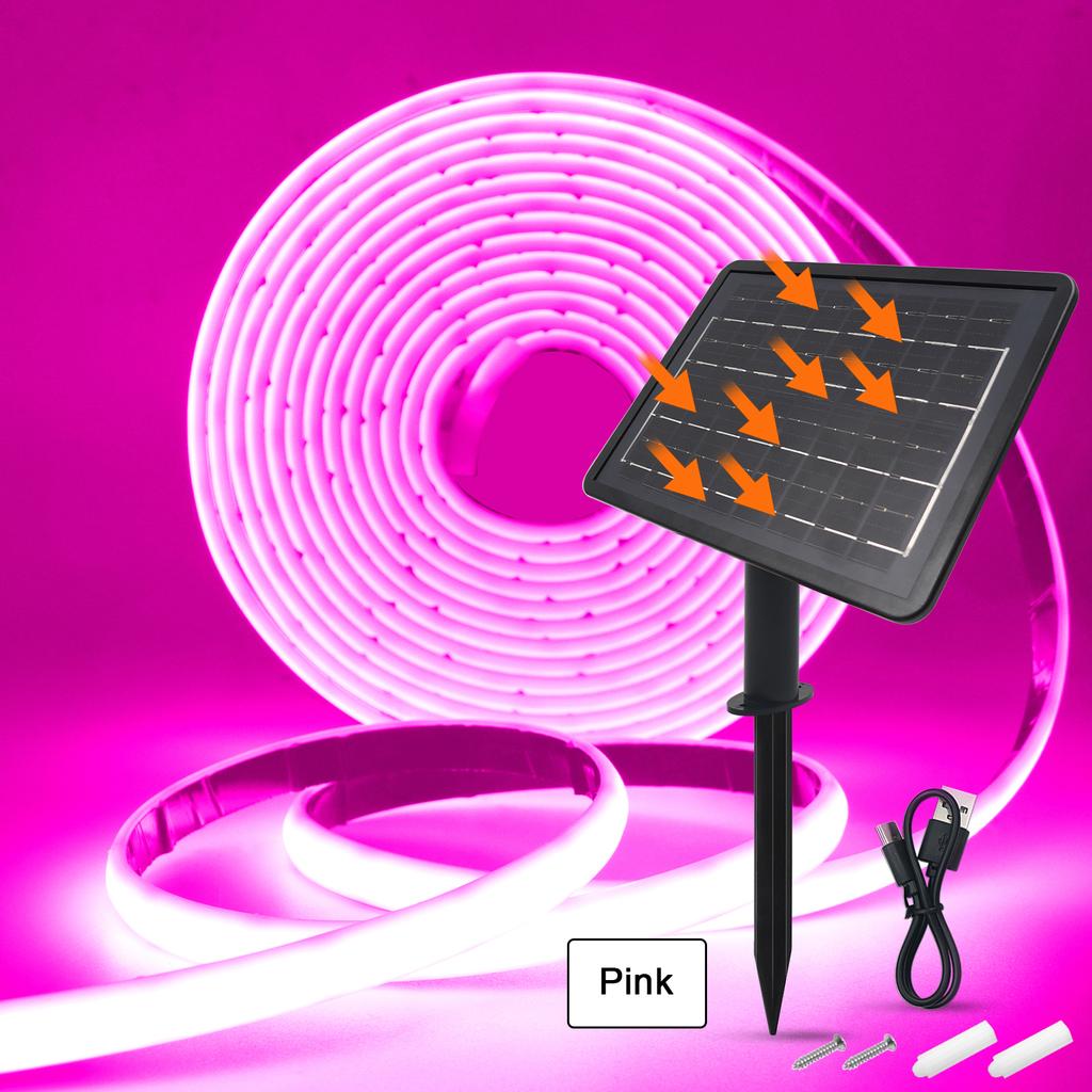 Solar COB Neon Light Strip 24V Ribbon Tape High Density Waterproof Red Green Blue Warm Natural White 320LEDs/M Flex Garden Decor