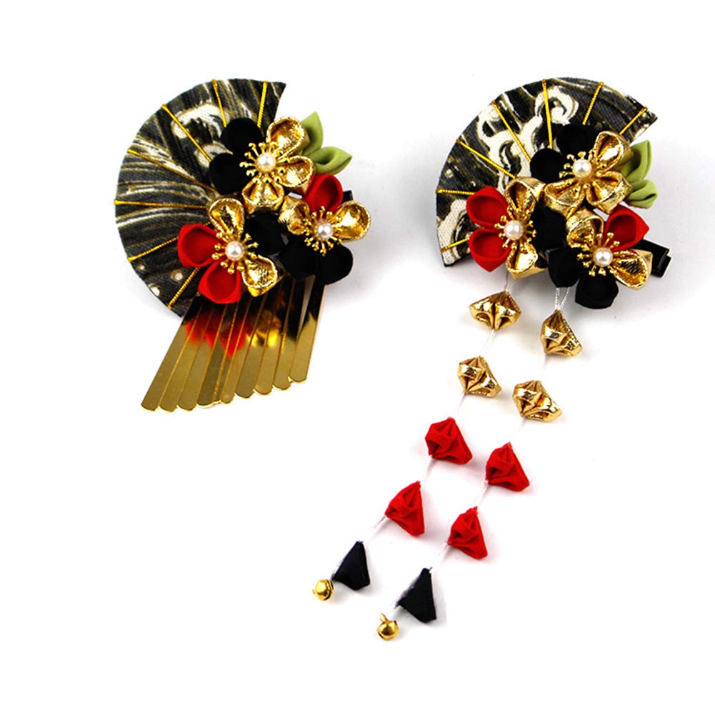 

MaitianGuyou Japanese Style Hair Hair Hair Clips with Golden Plum Blossom Folding Perfect for and Yukata Ornament, Fan-Shaped Tsumami-Zaiku Ornament,