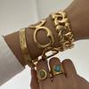 Stainless Steel Metal Starfish Shell Coral Bracelet For Women Gold Color Retro Flower Stripe Texture Cuff Bangle Party Jewelry