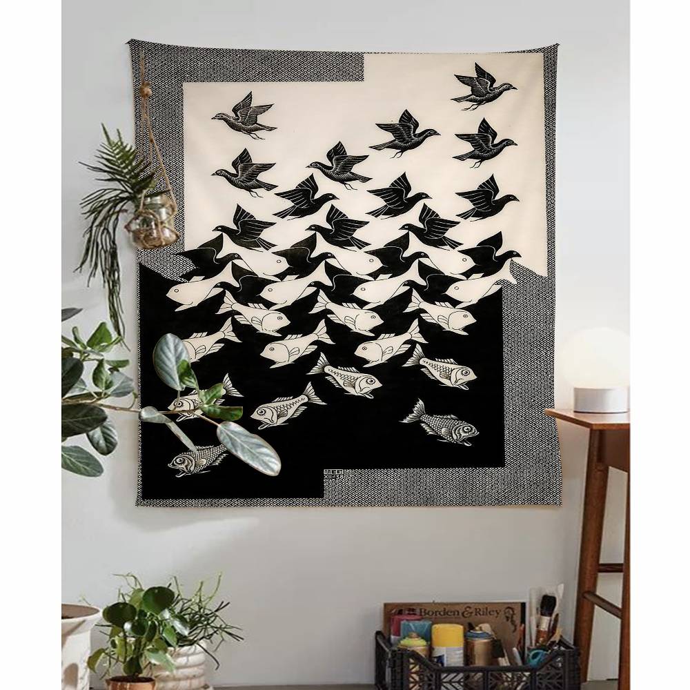 Japandi Art Print Flying Birds Hanging Bohemian Tapestry Bohemian Wall Tapestries Mandala Cheap Hippie Wall Hanging
