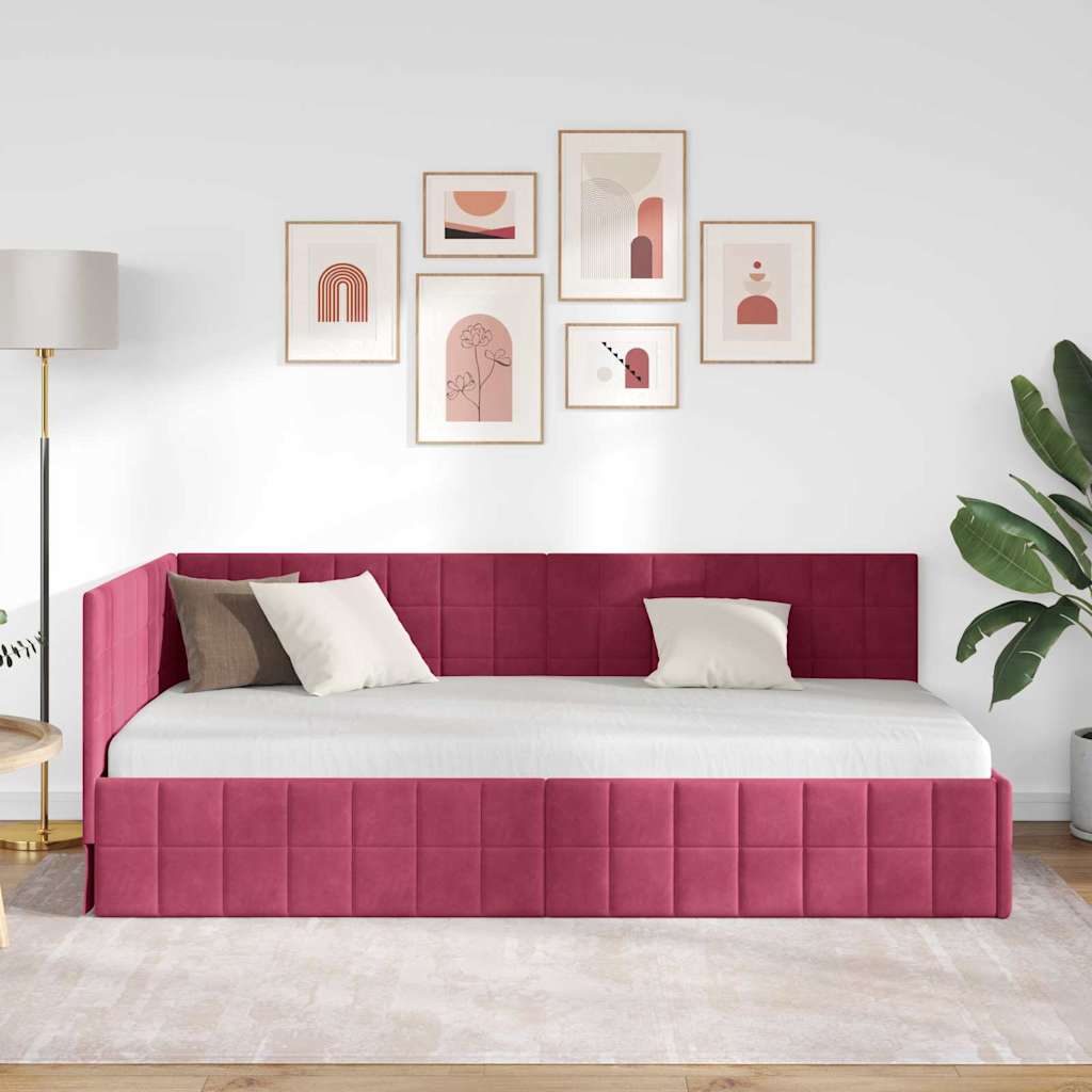 Corner Bed Frame with Headboard Burgundy 90 Cm X 190 Cm Velvet