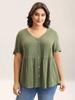 Plus Size V-Neck Short Sleeve Slimming Top - Single-Breasted Women's Shirt
