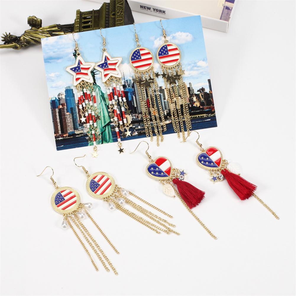 Kolip July 4th Earrings For Women Girls Zinc Alloy Imitation Pearl Drop Dangle Earrings PatrioticFringe Drop Earrings