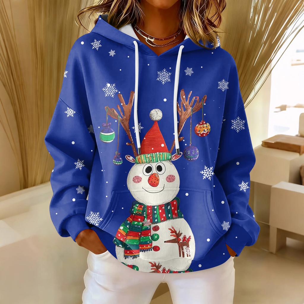 Women's Loose Comfortable Casual Fashion V-Neck Christmas Print Long Sleeve Hoodie