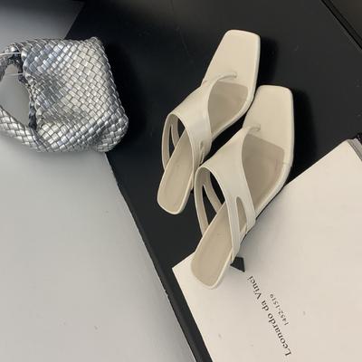 One-word Slippers Fairy Shoes Wear 2025 Summer French Toe Vacation High-heeled Sandals