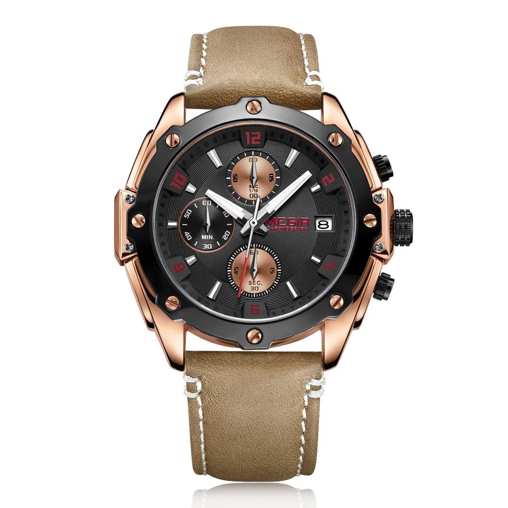 Megir Montre de Sport créative hommes Relogio Masculino mode chronographe Quartz montres horloge heure en cuir militaire armée montre