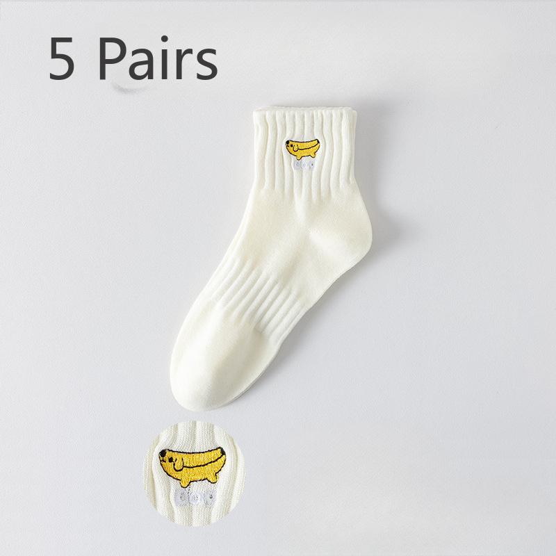 

5 пар носков мужские до середины икры летние студенческие хлопковые антибактериальные спортивные носки с вышивкой 7а бесшовные большого размера хлопковые носки 5 pairs молочный белый