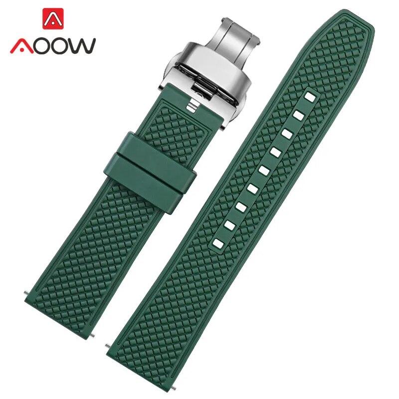 Fluoro Rubber Strap 20mm 22mm Quick Release Soft Sport Waterproof Stainless Steel Butterfly Buckle Men Replacement Watch Band
