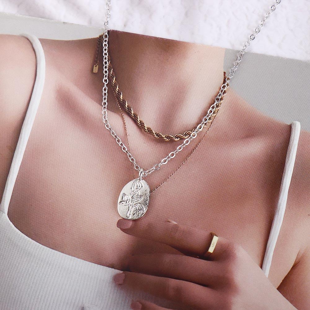 Gold Women Necklace Silver Sweater Chain Exquisite Rose Flower Pendent Necklace  Girls Gift