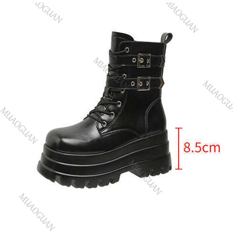Fashion Women Black Punk Gothic Motorcycle Boots Chunky High Heel Ankle Boot Ladies Wedge Belt Buckle Platform Botines Female Shoes