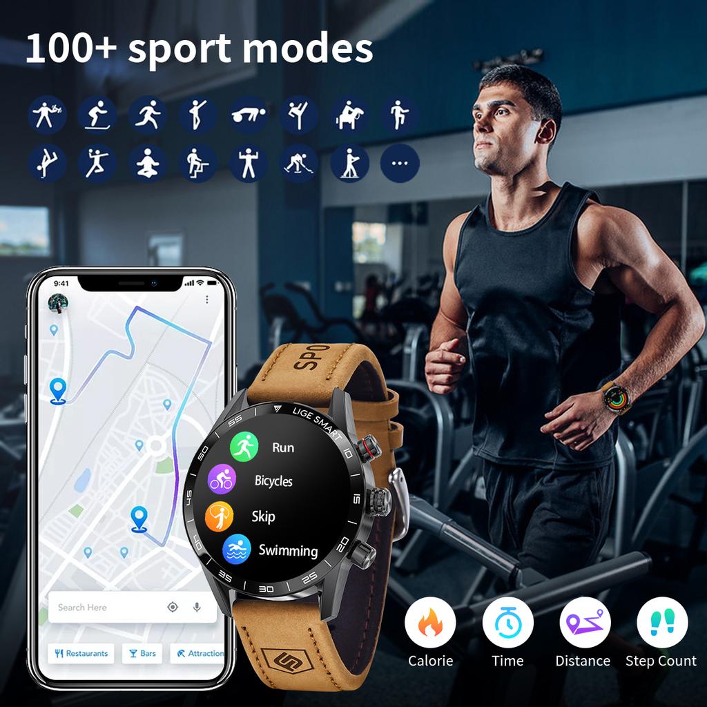 LIGE Biznesowy Smartwatch Męski Połączenia Bluetooth Monitor Zdrowia Wodoodporny IP67 Tracker Fitness Inteligentna Opaska Zegarek Smartwatch 2024 2