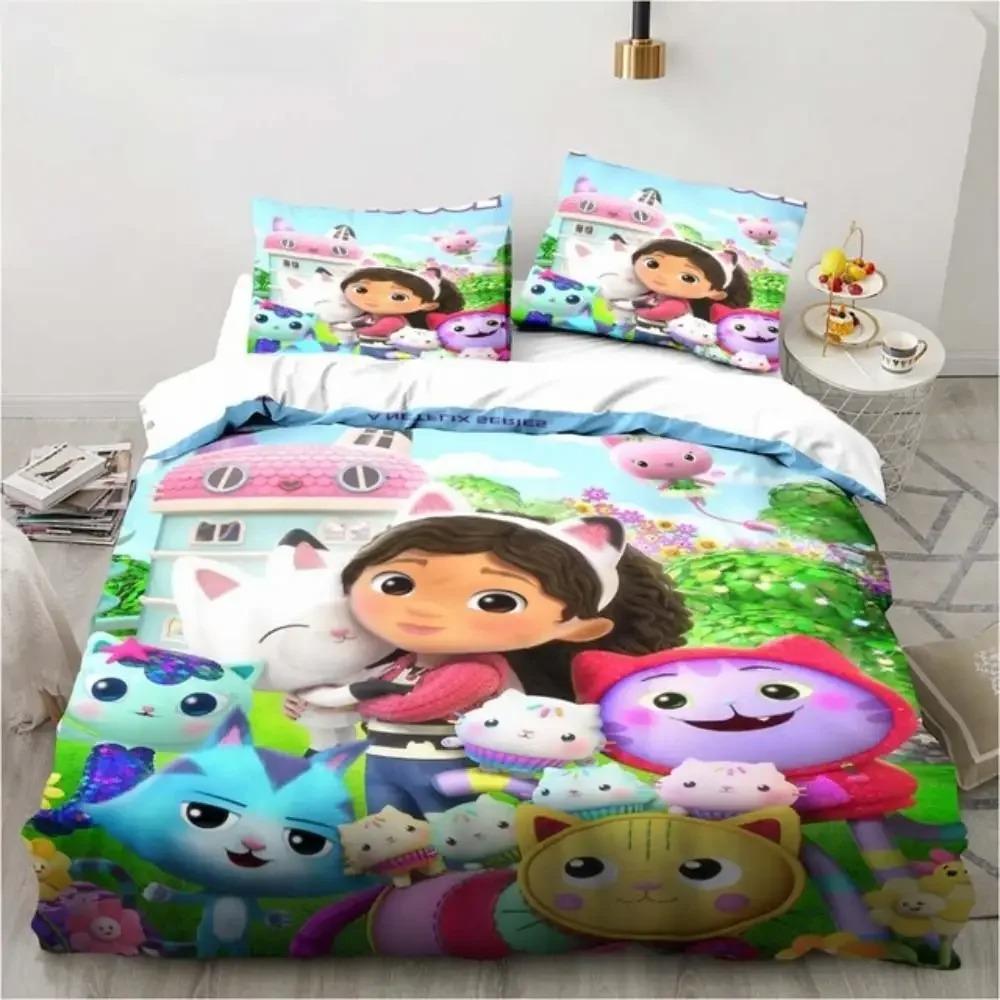 Gabby's Dollhouse Bedding Set Cartoon Pillowcases Quilt Cover For Girl Kids Gift Sing Twin Full Queen Cute Kawaii 3D Duvet Cover