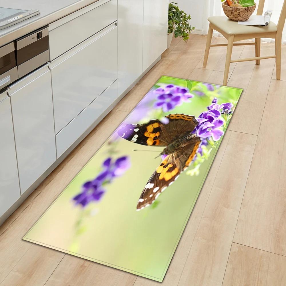 Butterfly Flower Pattern Home Kitchen Floor Mat Door Front Decoration Floor Mat
