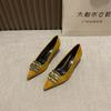 Herbst und Winter 2025 neue Mode vielseitige spitze Ferse flacher Ausschnitt Einzelne Schuhe Damen Metall Schnalle Temperament hoher Absatz Damenschuhe