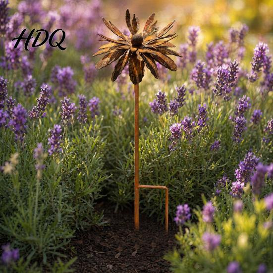 Artistic Outdoor Stake Vintage Rusty Cornflower Ground Stake 24 Inch Metal Wire Art Rustic Garden Decoration Decor Sculptures for Lawns Yard