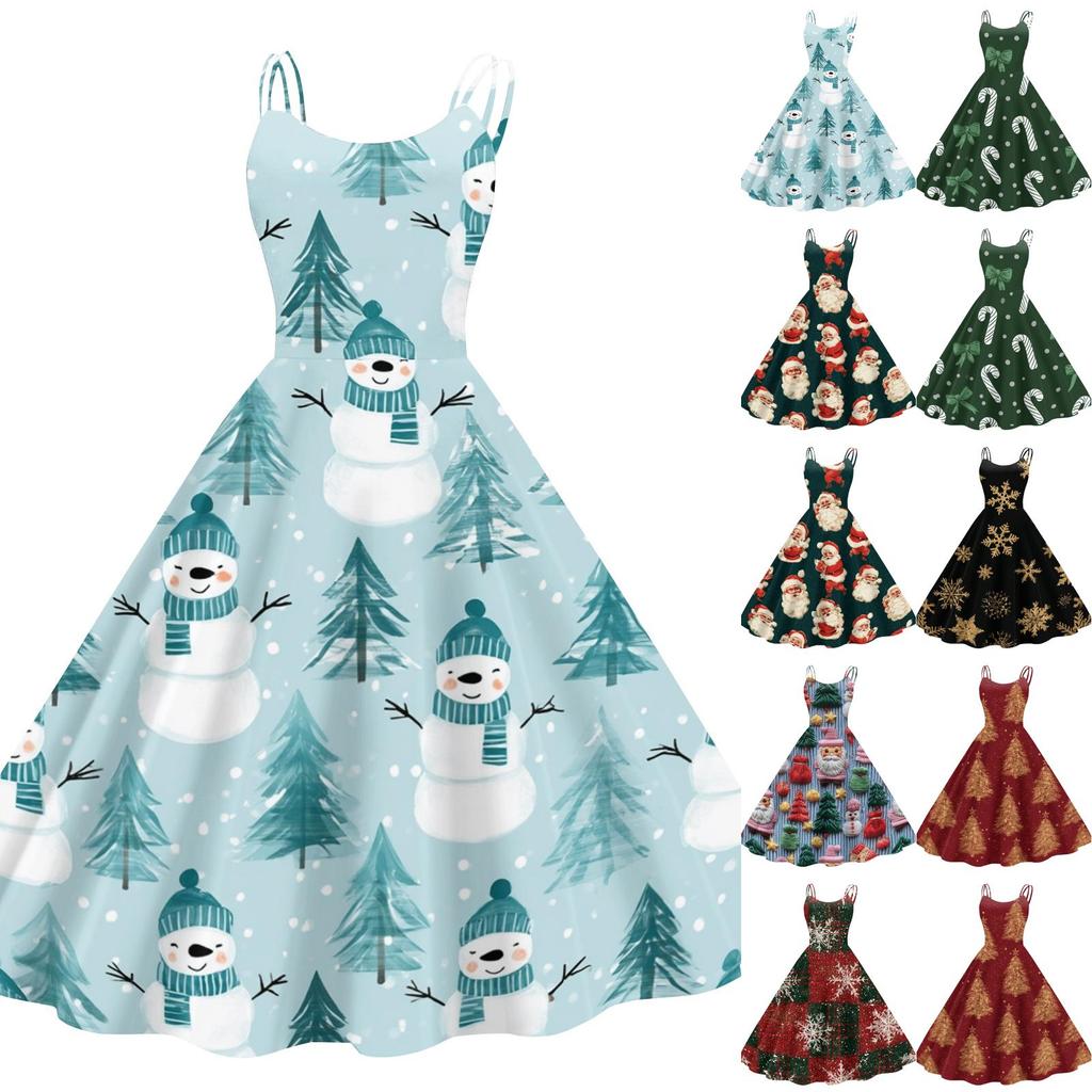 Women's Christmas Print Off-Shoulder Sexy Retro Party Dress for Holiday Celebration