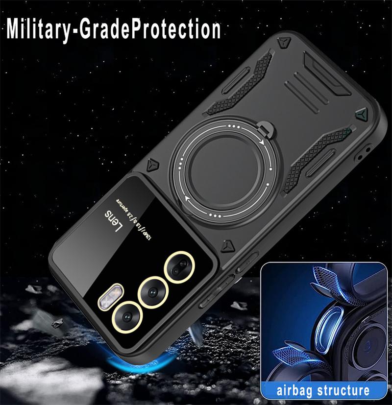 For OPPO Reno 12 Pro 5G Case Shockproof Armor Magnetic Phone Cases for Reno 12Pro Reno12 Pro 5G Stand Holder Ring Back Cover