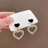 Korean Heart Hanging Earrings White Enamel Imitation Pearl Elegant Trendy Red Pink Acrylic Heart Dangle Earrings