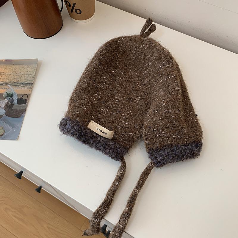 Balaclava Hat Women's Autumn and Winter Gray Knitted Wool Hat Korean Version Warm Ear Protection Show Face Small Lei Feng Hat