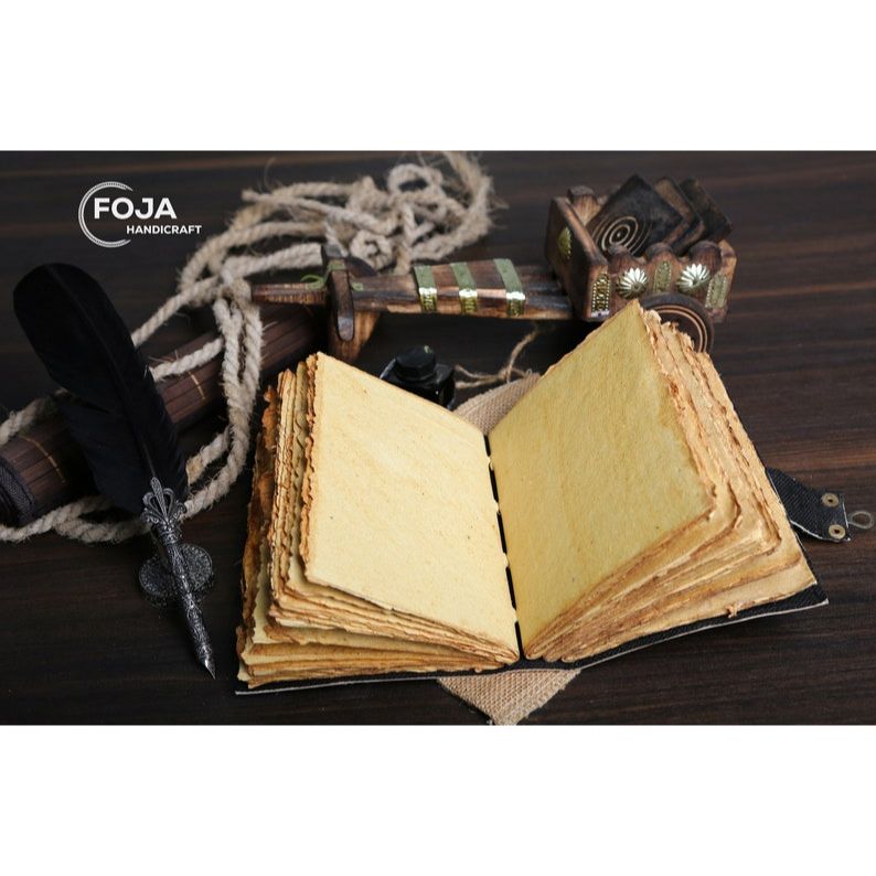 Livro de feitiços de sombras diário em branco mãe da terra colorido borda irregular papel vintage couro diário caderno sem linhas diário 7x5 polegadas