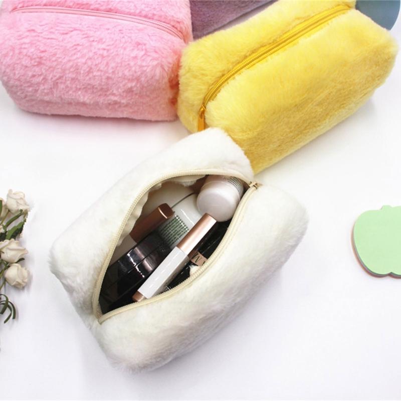Plush Makeup Bag Soft Polyester Materials for Organizing Cosmetics Fashionable and Practical Designs for Women