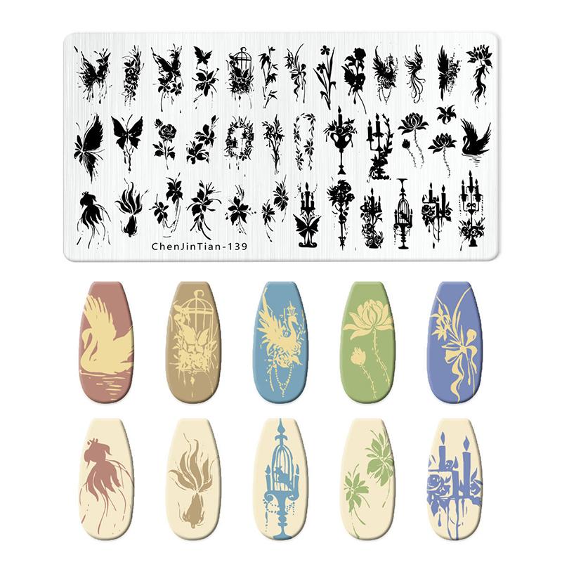 12*6cm Nail Stamping Plates Rose Butterfly Nail Art Plate Stainless Steel Nail Design Stencil Tools DIY Printing Design Stamp