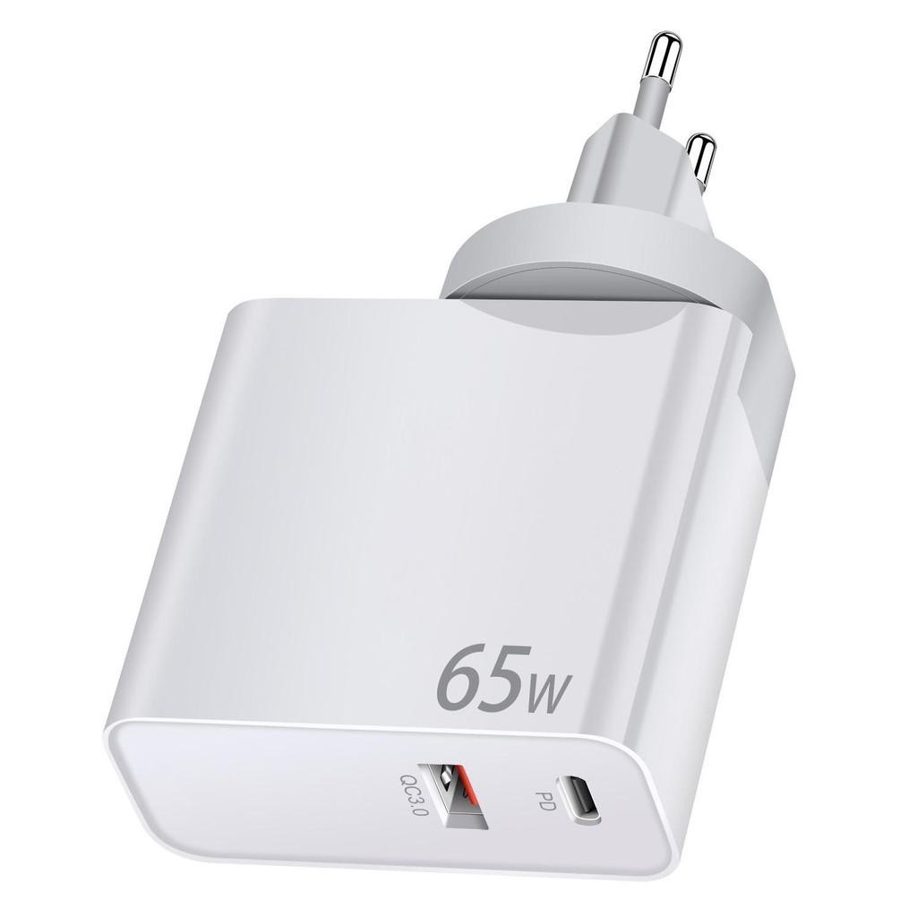 65W Gallium Nitride PD Charger, Dual Port (USB-A & USB-C), Multi-Plug (AU/UK/US/EU) for Tablets & Computers