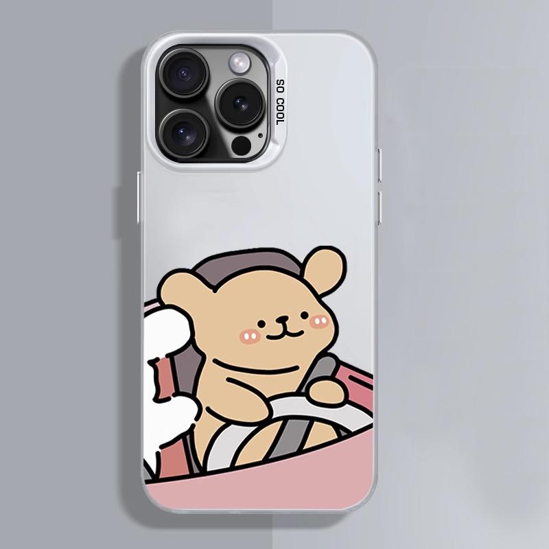 Electroplate Silver IMD Case for IPhone 11 12 13 14 15 16 Pro Max X XS XR SE2 7 8 Plus Cute Drive Dogs Couple Paired Phone Cover