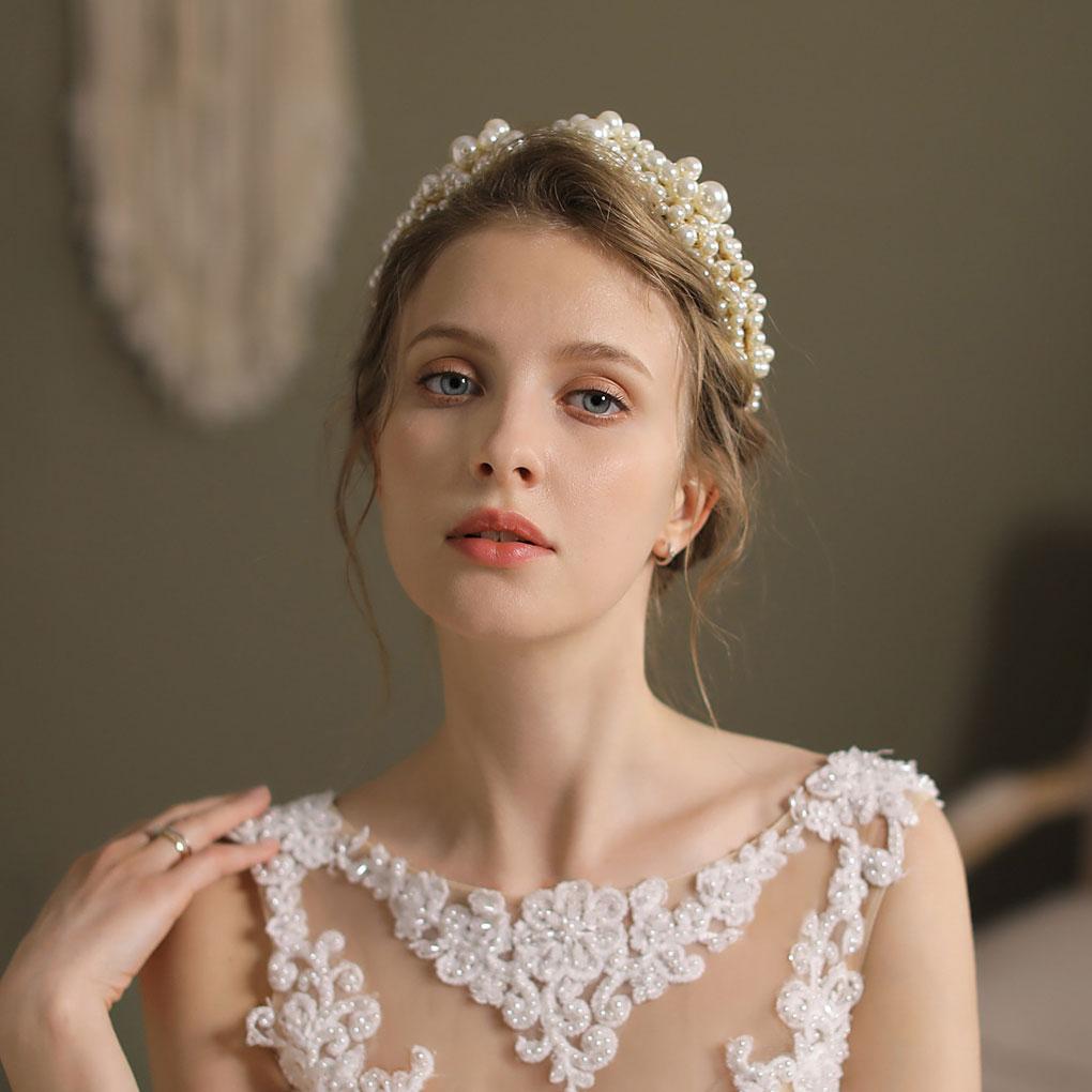 Pearls Beaded Headband Wedding Bridal Engagement Headpiece Headdress Decoration Headwear Accessories for Woman