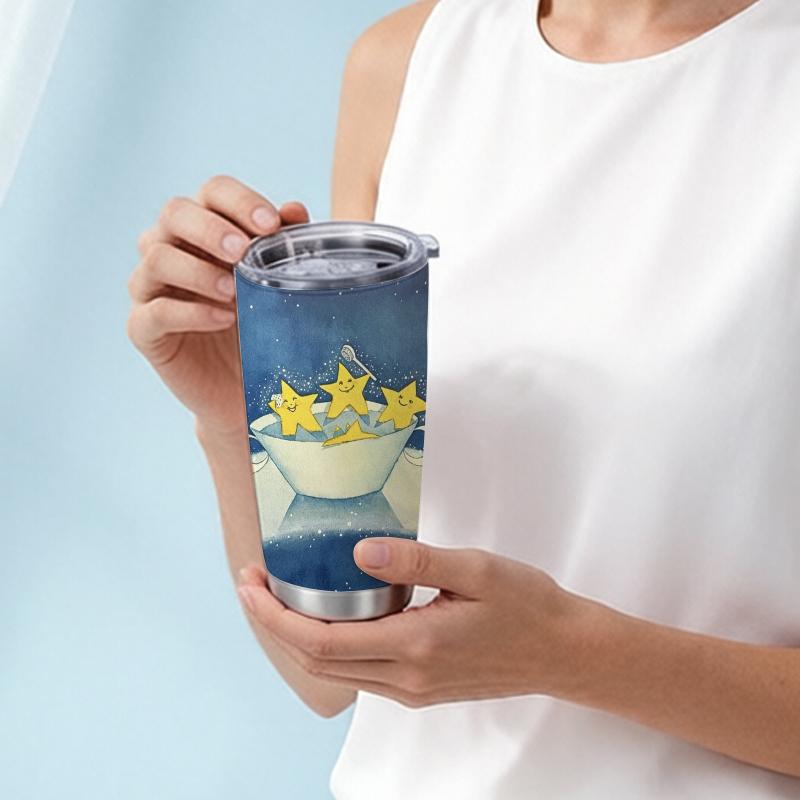 591ml Car Tumbler Star Cup Bath Element Straw Cup Leakproof Tumbler Straight Tumbler Insulated Travel Cup Hot Cold Cup 591ml Car Tumbler