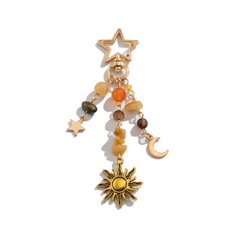 Y2K Exquisite Stylish Stars Sun Moon Key Chains For Women Glass Bead Stone Bags Key Rings Accessories Couple Keychains Jewelry