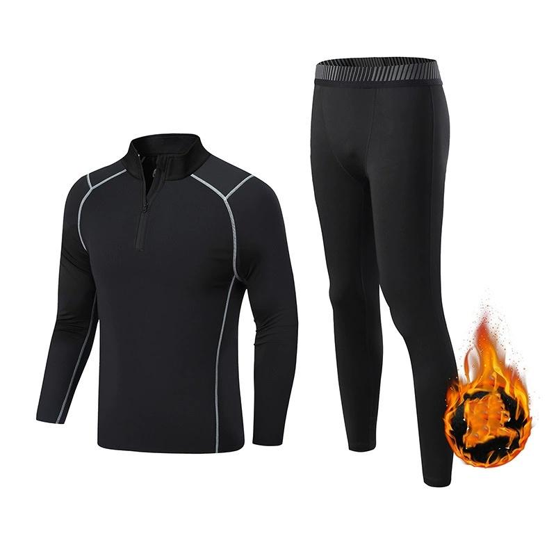 Winter Men Thermal Underwear Set Mens Fleece Lined Warm Undershirts Long Johns Compression Tights Fitness Sports Tracksuit Set