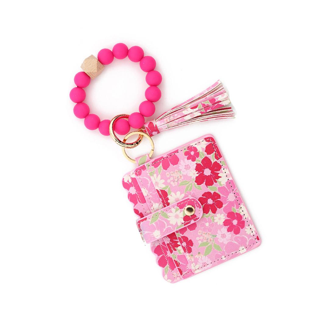 Wristlet Keychain Wallet Credit Card Holder Keyring Keychain Thin Purse Bangle Tassels Key Rings for Women Girls Gift