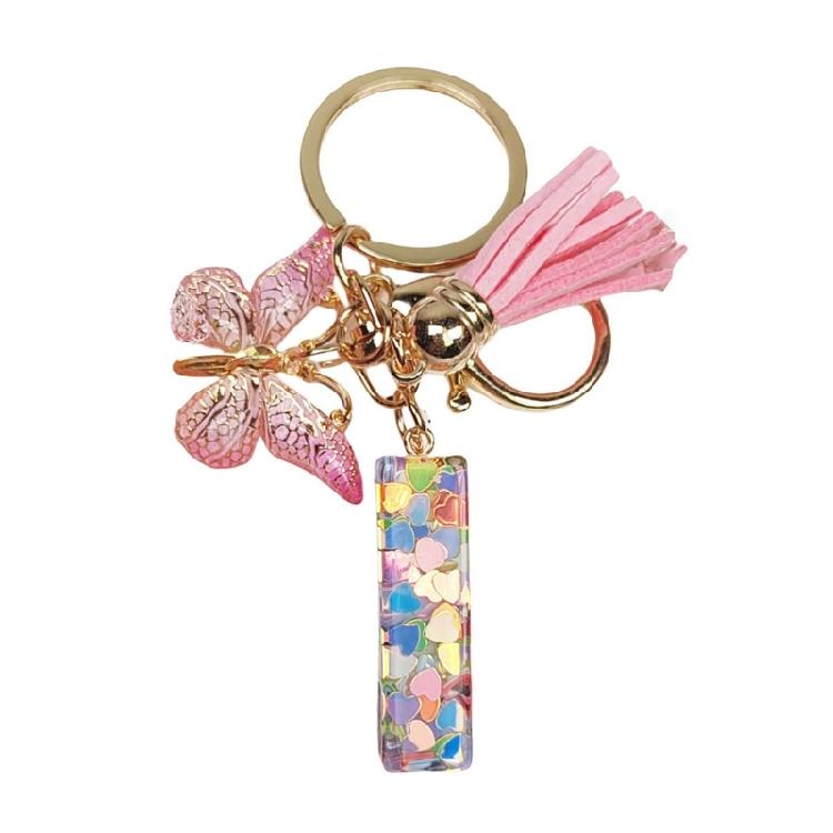 Fashionable Crystal Letter Keychain Sparkling Butterfly Tassels Charm Keyring Ornament for Women Girls Accessories