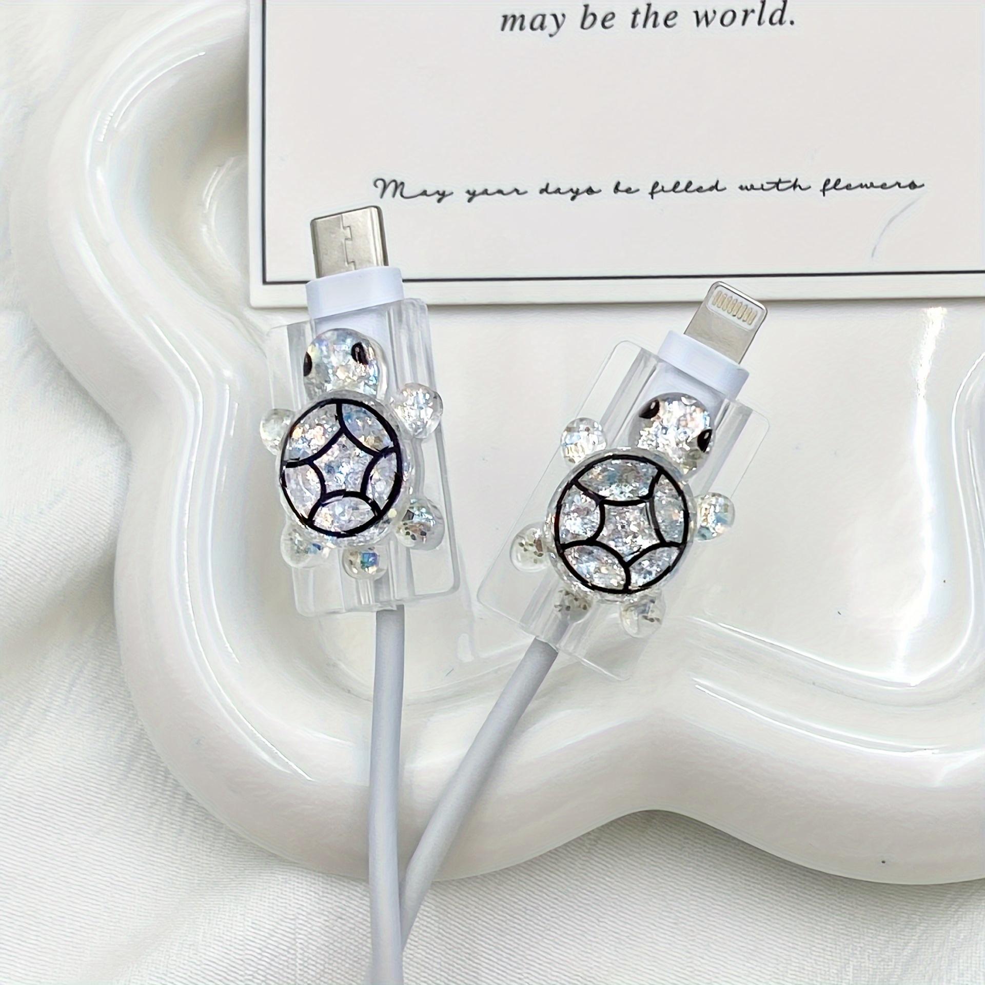 

2 шт. Милі мультяшні захисники кабелю для зарядного пристрою Apple, що кусають голову - Міцний пластик, Барвистий дизайн, Милі аксесуари у вигляді черепашок 2pcs білий