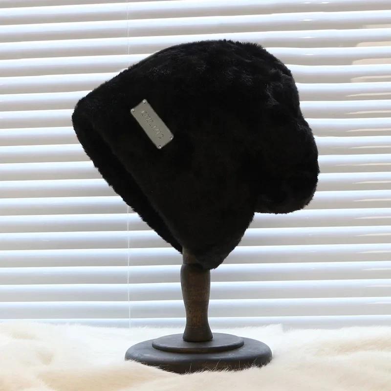 Women Plush Baggy Beanies Hats Winter Thicken Warm Solid Fleece Wool Skullies Hat Outdoor Coldproof Caps Female Gorros Bonnet