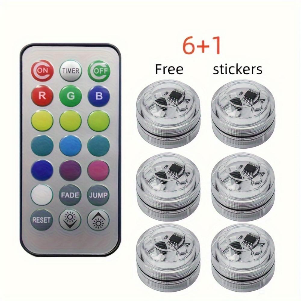 

Беспроводной самоклеящийся светодиодный светильник для салона автомобиля, пульт дистанционного управления, украшение для крыши автомобиля, подножия, атмосфера RGB, аквариум для дайвинга, цвет батареи 6+1