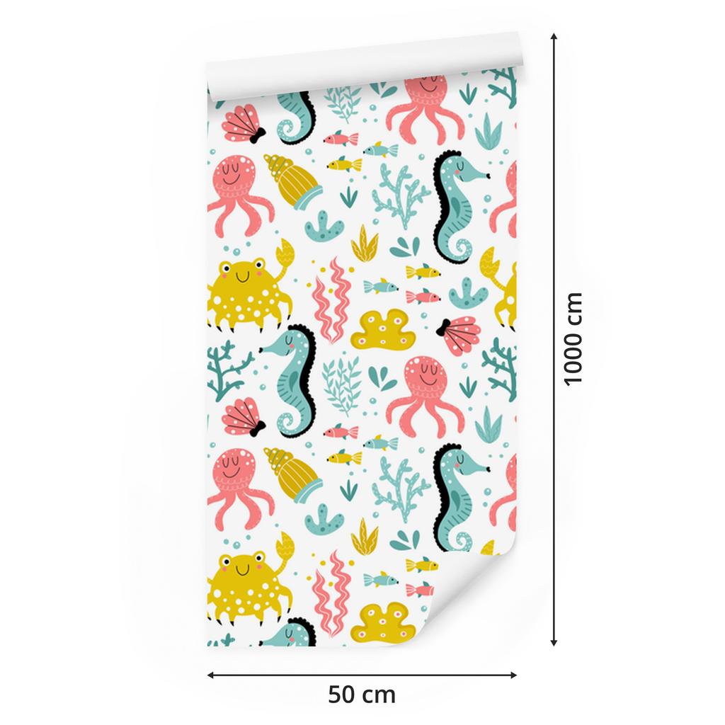 Scandinavian style sea animals wallpaper for living room and bedroom 50x1000
