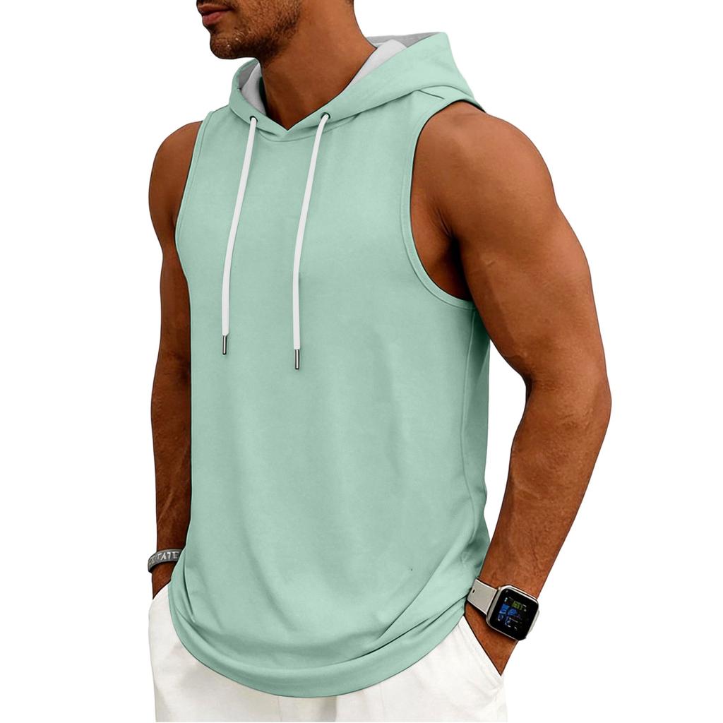 Men's Tank Top Gym Sleeveless Hoodie Shirt Washed Sports Muscle Shirts Fitness Vest With Hood